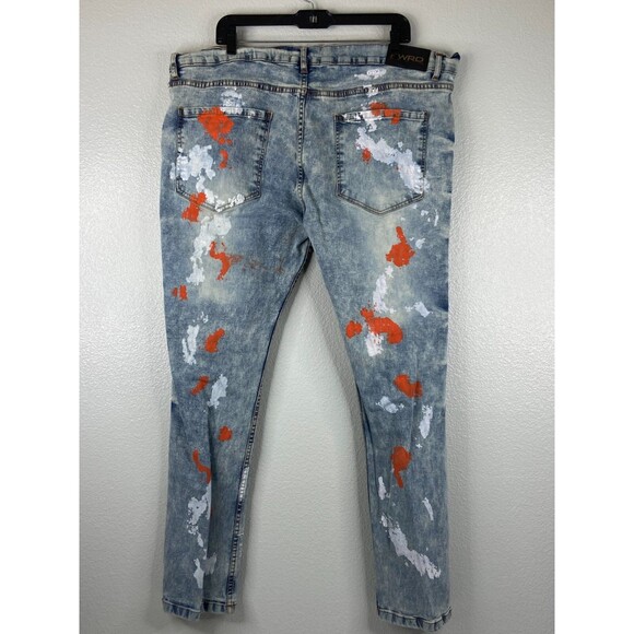 FWRD Denim Men 42/32 Blue Jeans Distressed Paint Splatter Urban Wear - Picture 5 of 11